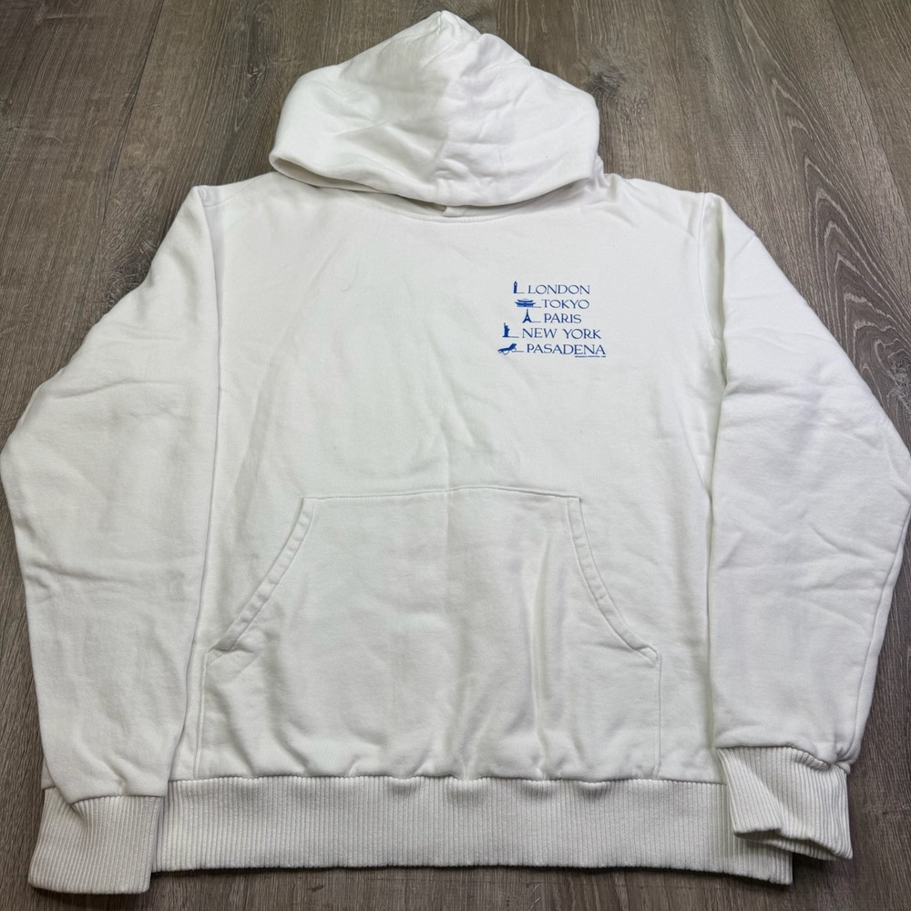 Pasadena Leisure Club Mens Cream Logo Graphic Long Sleeve Pullover Hoodie Size L